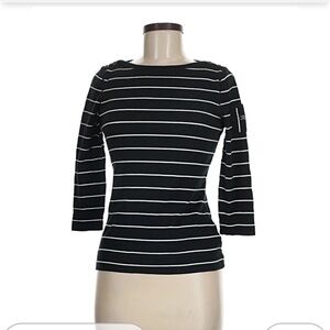 Lauren Ralph Lauren Black and White Striped Top Petite Small NWT